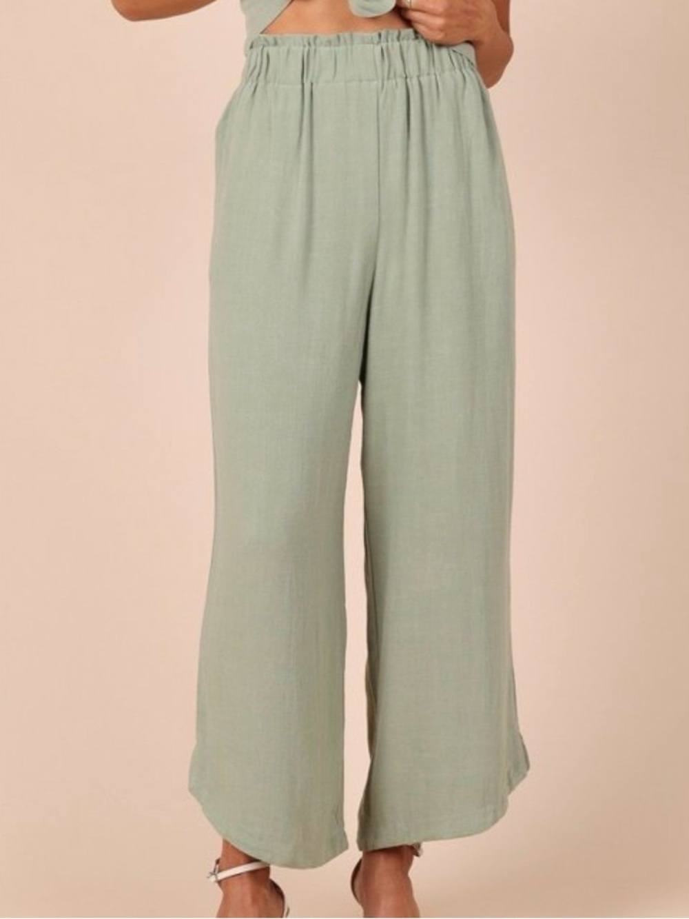 Petal & Pup Sage Green Wide-Leg Elastic High Waist Pants